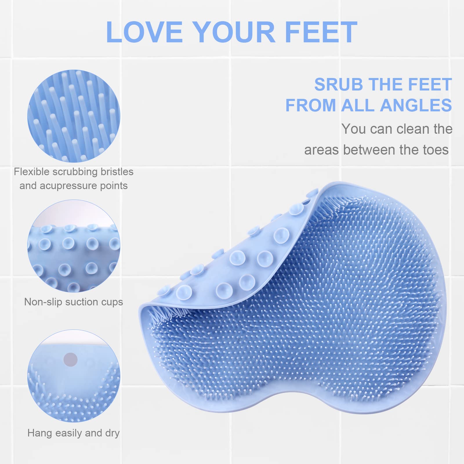 Foot Scrubber for Shower, Foot Cleaning Massage Mat with Non-Slip Suction Cups, Shower and Bathroom Foot Scrubber Mat (Blue) Blue — image 2