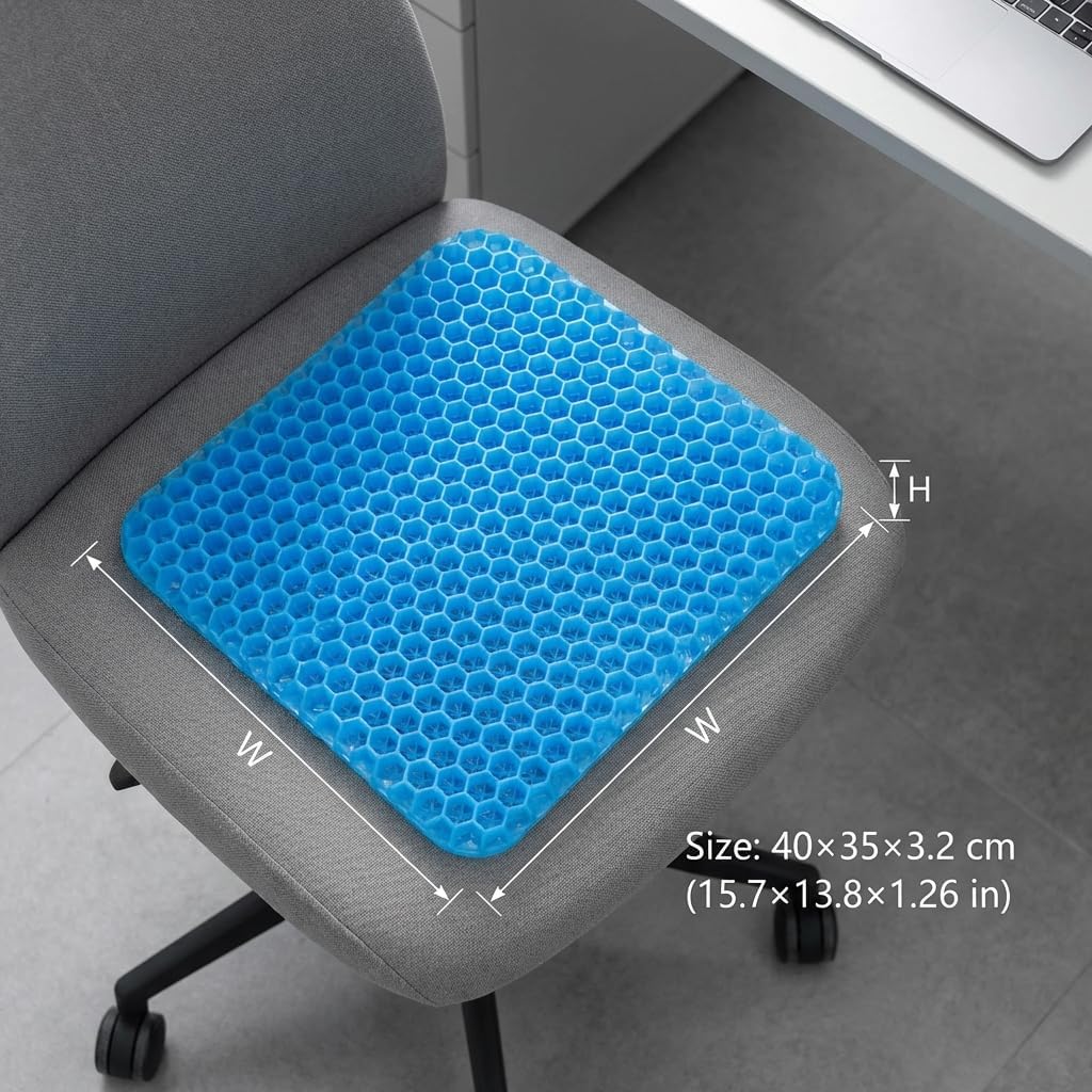 Gel Seat Cushion, Gel Cushion, Cool & Breathable & Non-Slip for Car, Office, Home, Wheelchair (Blue, 40 x 35 x 3.2 cm) โ image 2