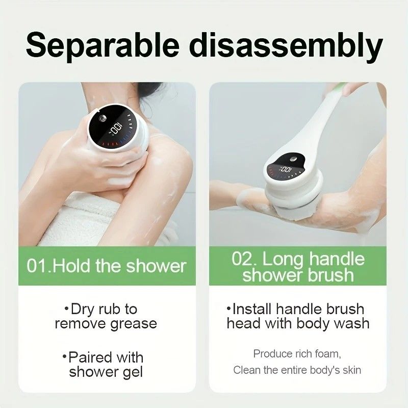 Multi-Function Electric Body Brush: 360° Rotation, Auto-Cleaning, 5 Brush Heads, 3-Speed Adjustment, Wet & Dry Use for Home Spa Experience.GREEN — image 6