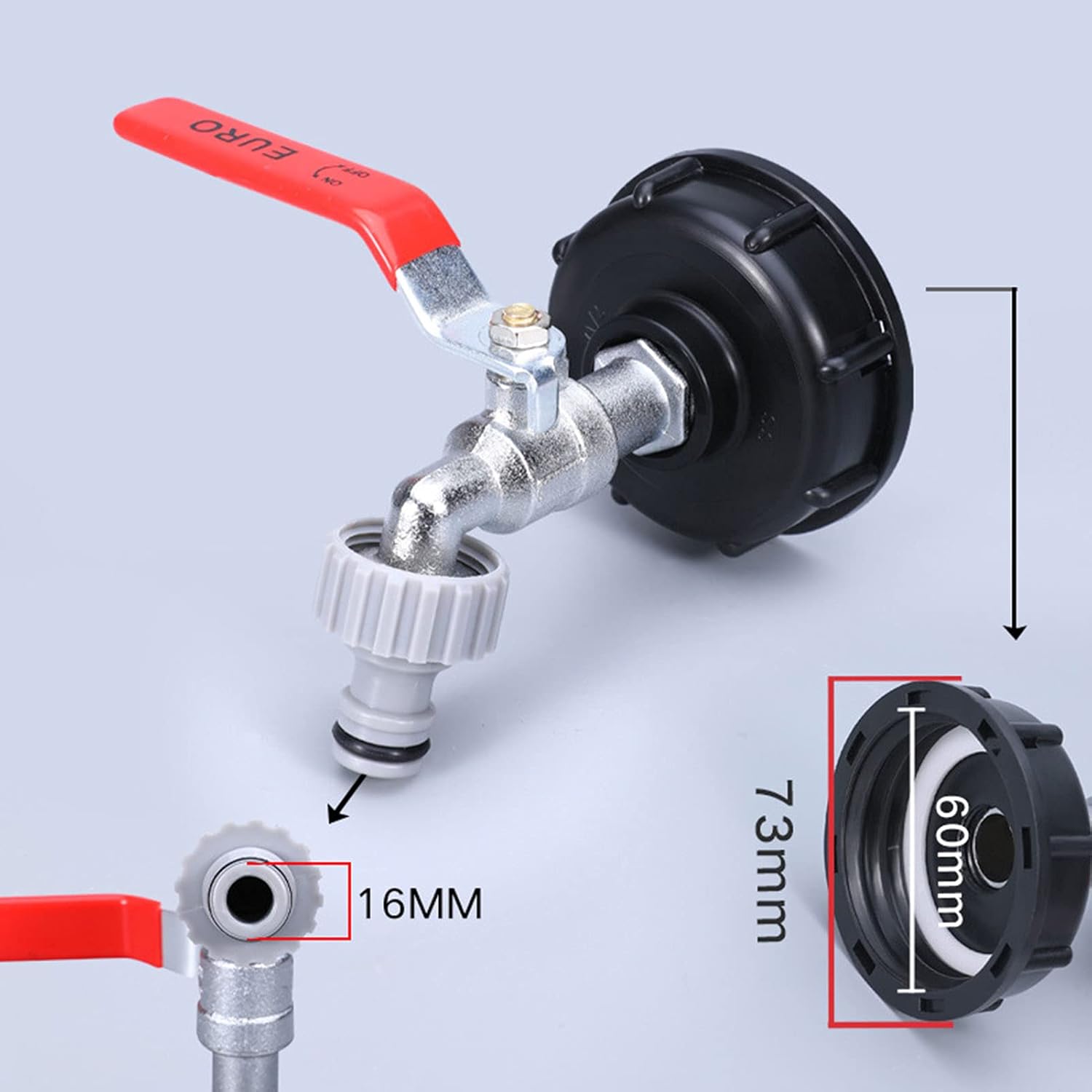 1000L Tank Faucet with Irrigation Hose Adapter, S60X6 IBC Faucet Connector, Rainwater Harvester Garden Faucet (1/2/" Plastic Adapter) โ image 2