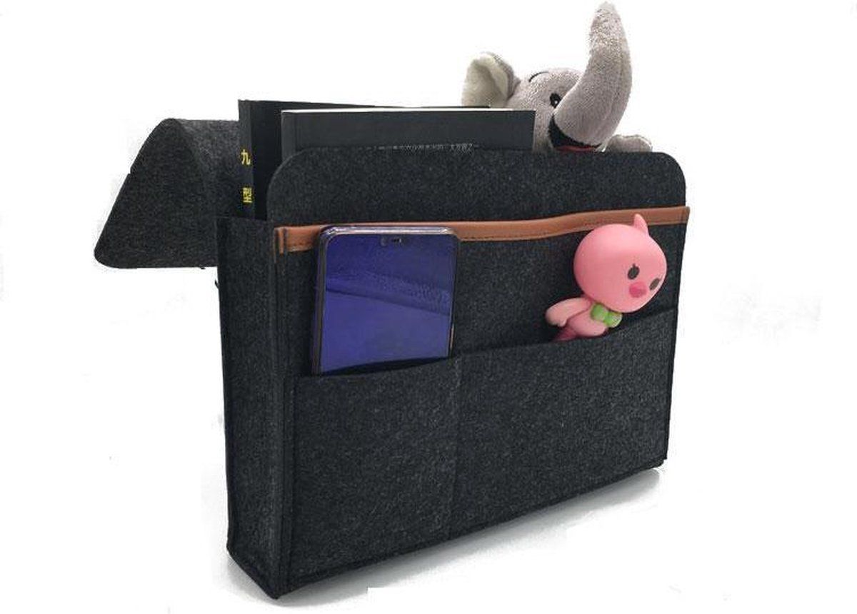 Dark Grey Felt Bedside Caddy, Multi-Pocket Storage Organizer for Beds and Sofas โ image 2