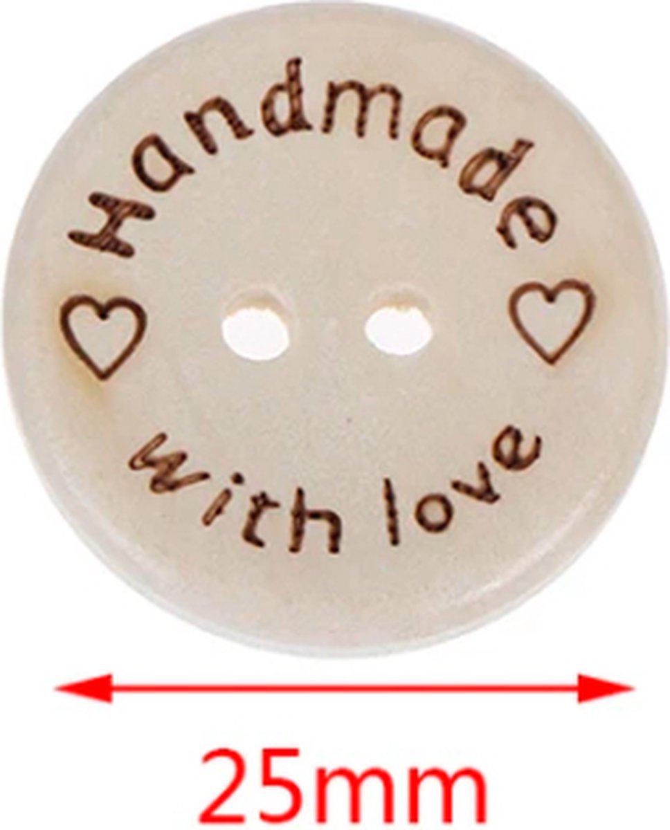 Wooden buttons - Handmade with Love - 10 pieces of 25 MM — image 2
