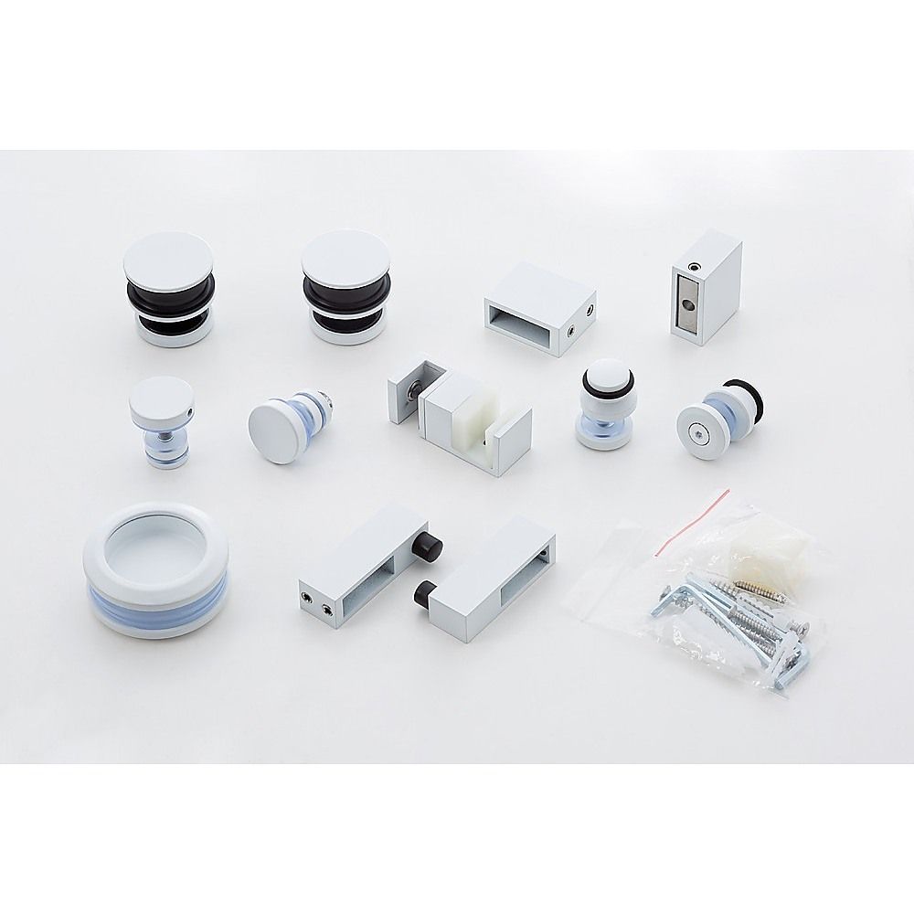 Frameless Glass Sliding Shower Door Hardware Rail Set White — image 3