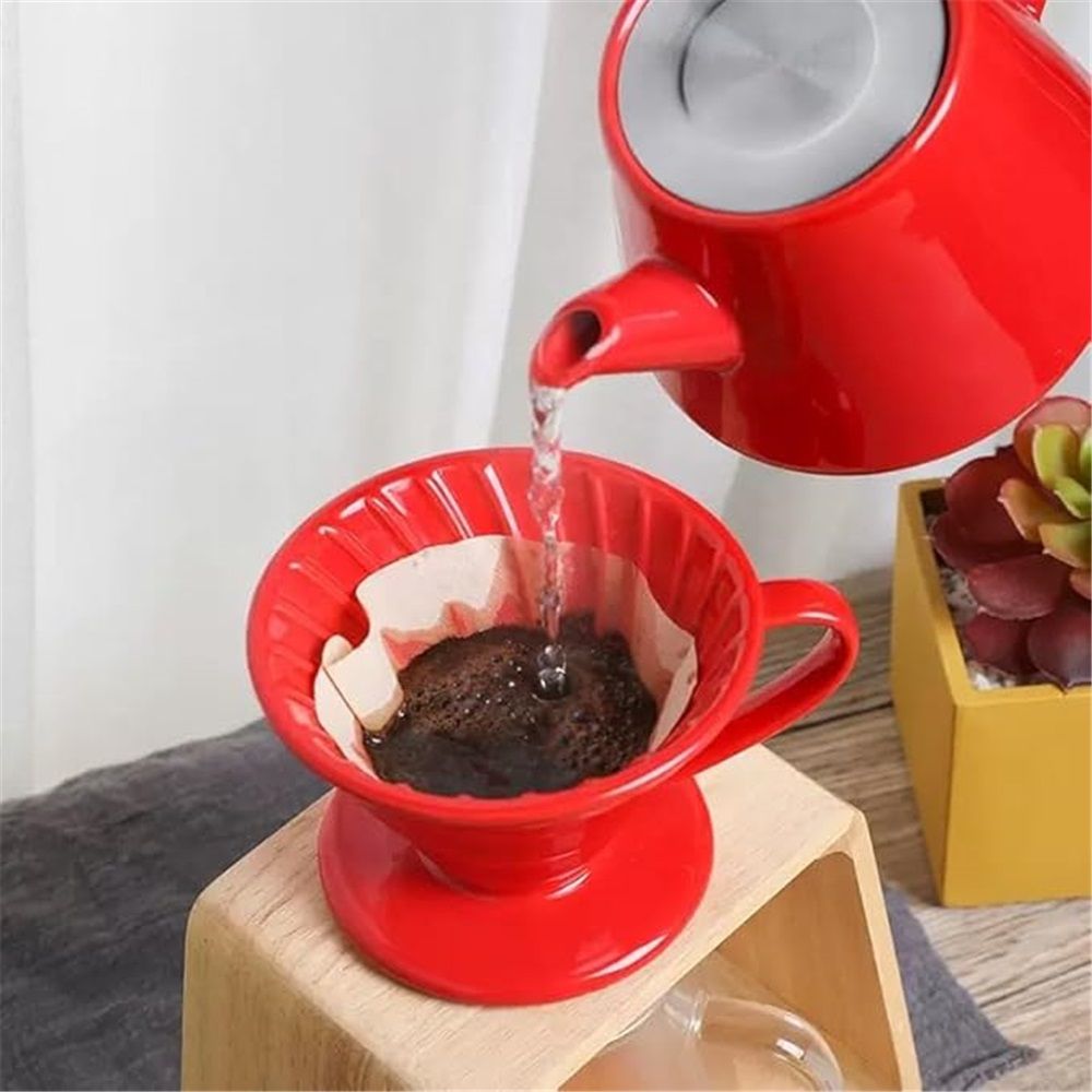 Pour Over Coffee Maker, Single Cup Coffee Dripper, Manual Porcelain Slow Brewing Accessories for Travel, Camping, Office, Home, Cafe, Coffee Gifts (Red — image 3