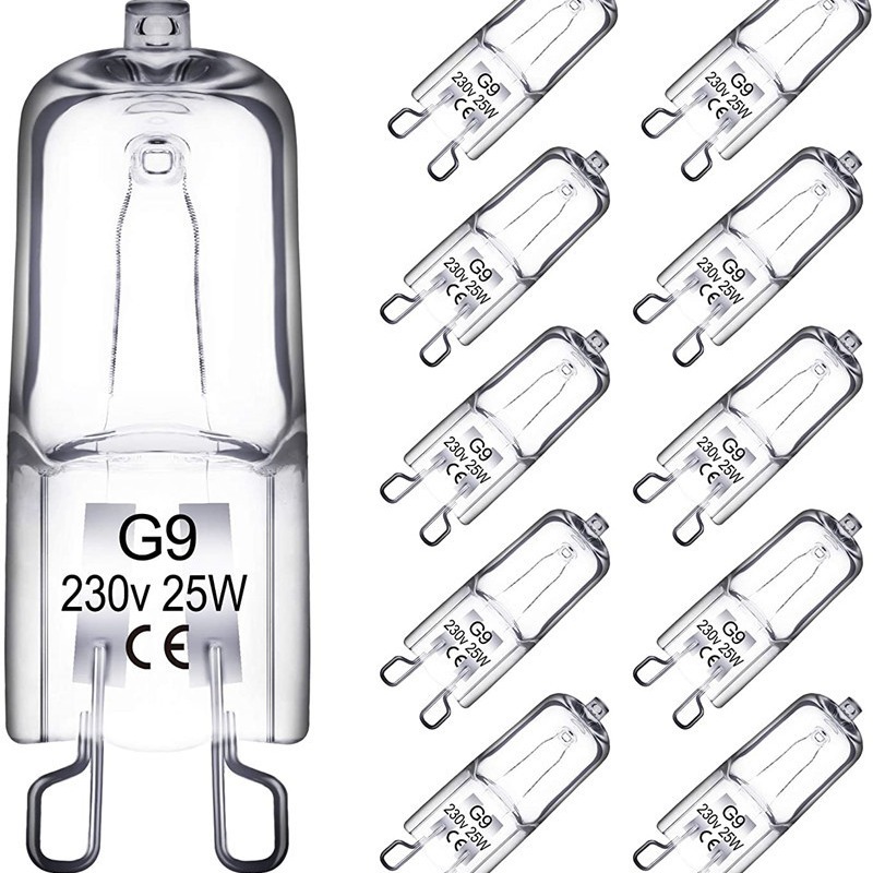 Halogen lamp - G9 Clear halogen lamp - Warm yellow light - 230V 25W - Suitable for pendant lamps - 10 pieces