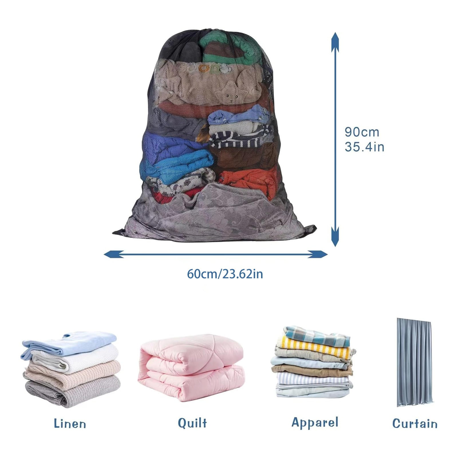 2 Pieces Honeycomb Delicates Laundry Bags, Zippered Mesh Wash Bags for Cotton Clothes, Sheets and Shoes, Black, 60 × 89.9 cm — image 2