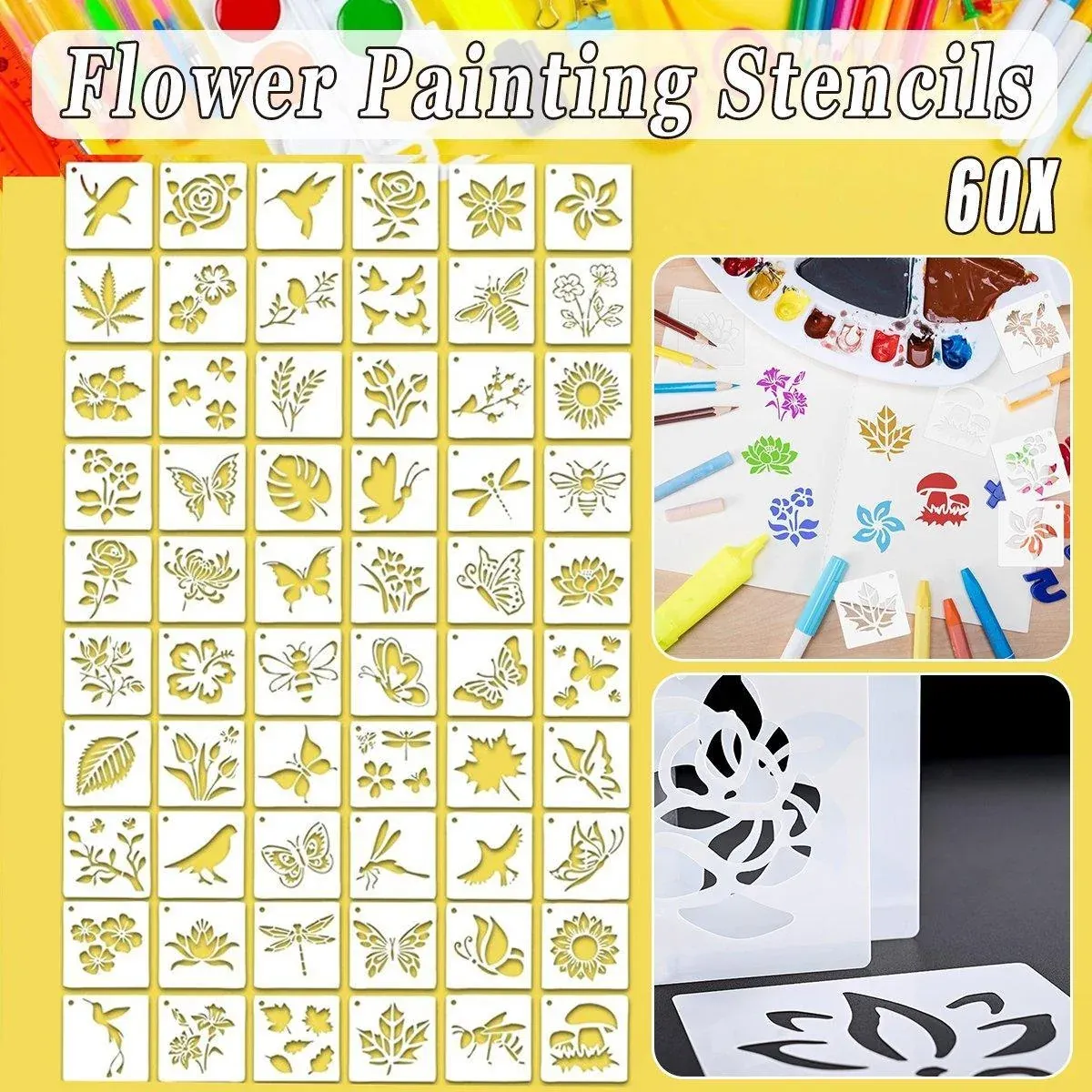 60X Flower Painting Stencils on Wood Canvas Reusable Stencil Art Template Fabric