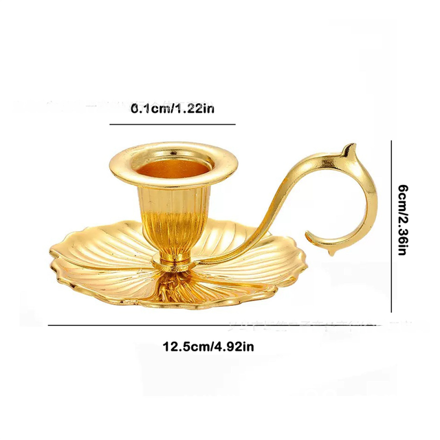 Gold European Vintage Handheld Chamberstick with Finger Loop - Minimalist Metal Candlestick Tray for Weddings, Festivals & Tables Decor — image 4