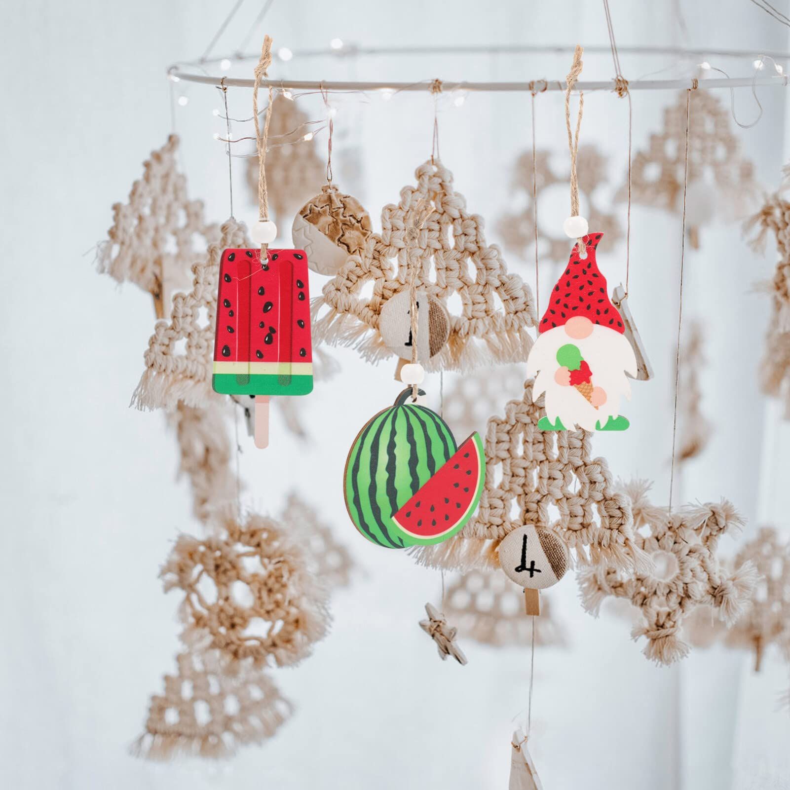 9 Pcs Watermelon Wooden Pendant Wood Trim Swedish Elf Dwarf Hawaii Decor Office Decor Wooden Signs Decor for Office Hawaiian โ image 5