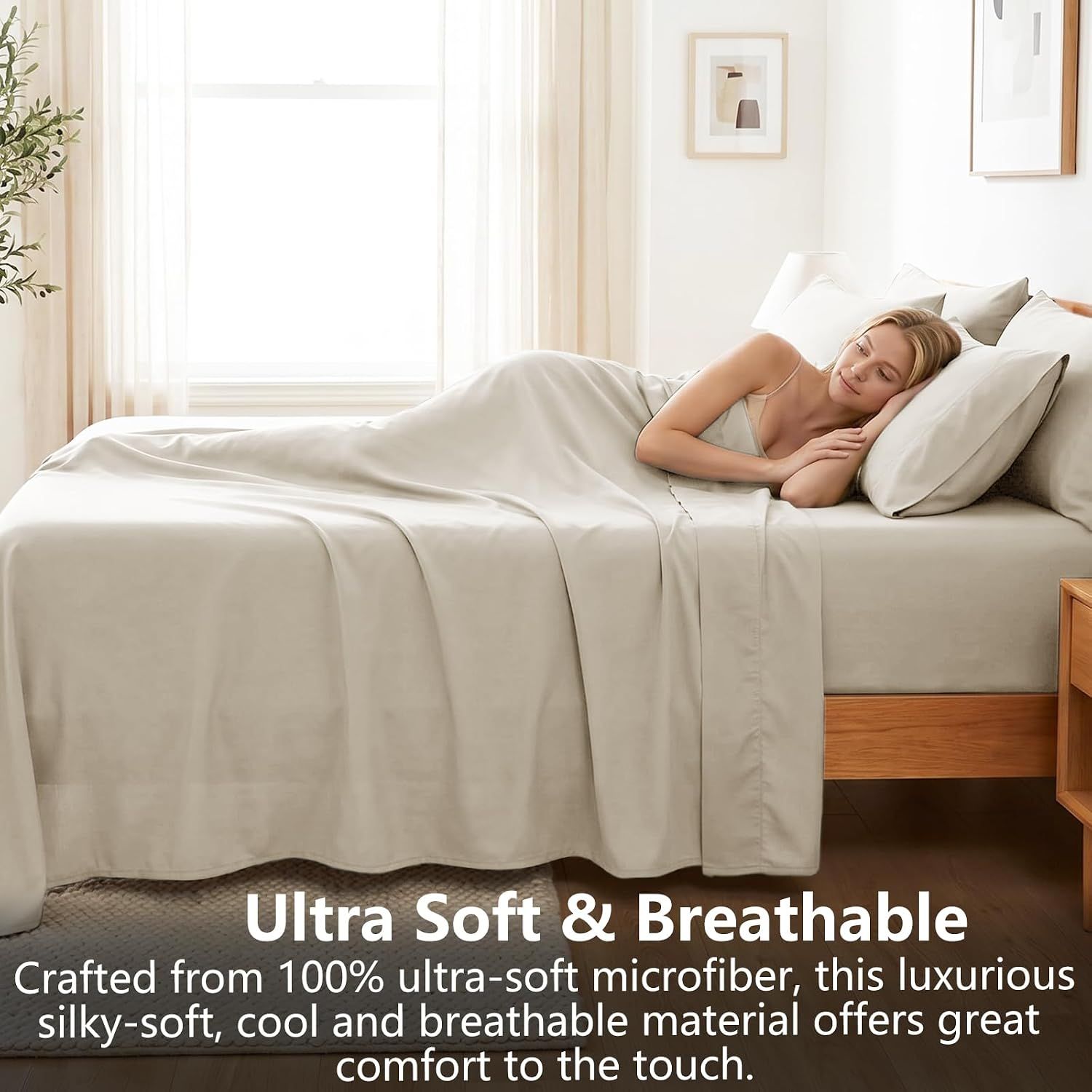 Hotel Soft Bed Sheet Set- Bedding Sheets & Pillowcases -Breathable Bedding - Wrinkle, Fade, Stain Resistant-Deep Pocket Flat Fitted Bed Sheet — image 3