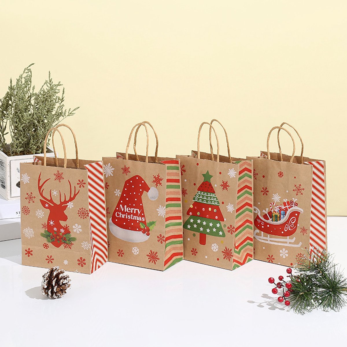 Gift Bags - 8 pieces - Christmas gift bags - Paper gift bags - Christmas gift bags - Kraft paper bags - Suitable for Christmas Eve and Christmas gift โ image 2