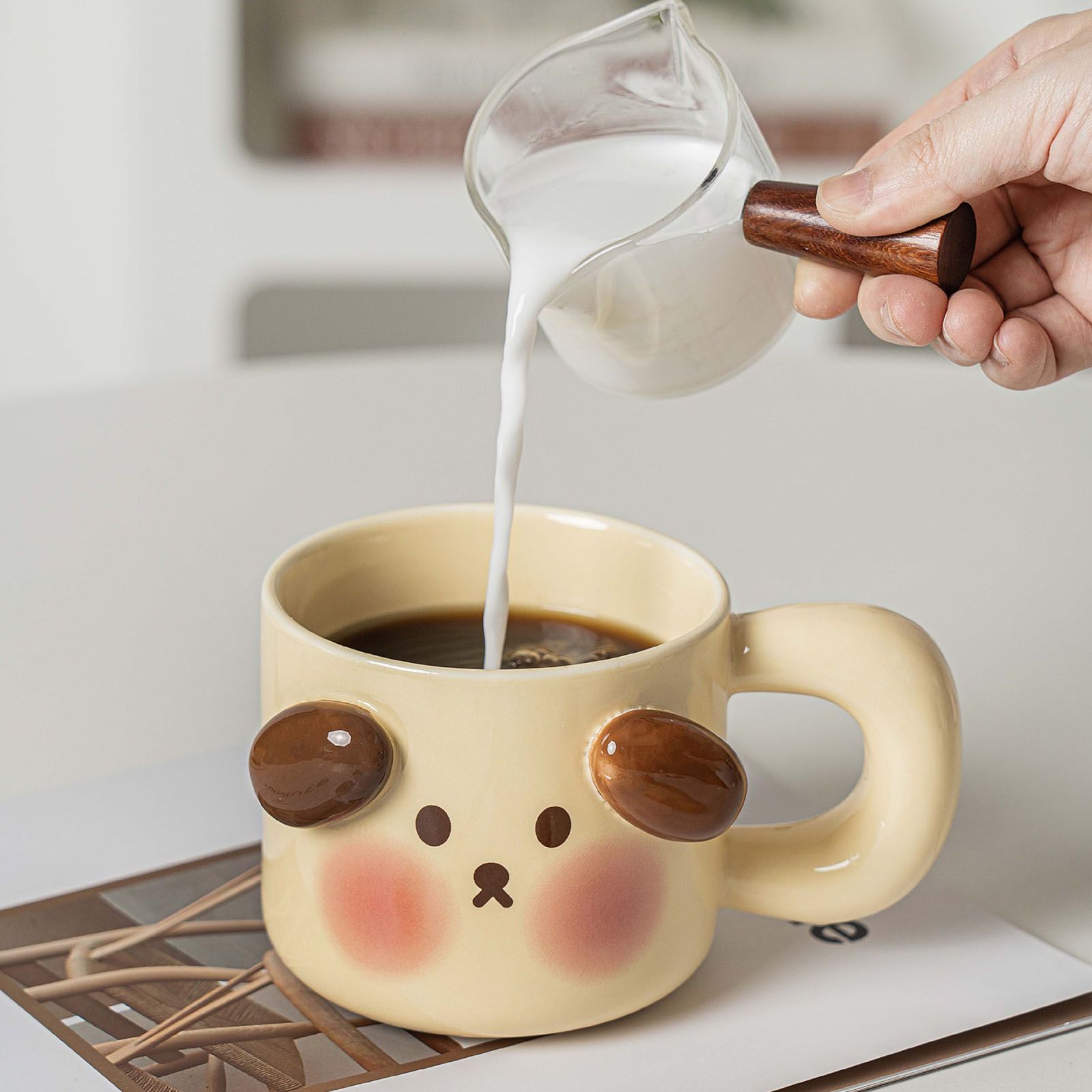 Cartoon Coffee Mug with Spoon Lid Cute Lovely Animal Shape Milk Cup Mug for Office School Bear Type โ image 6