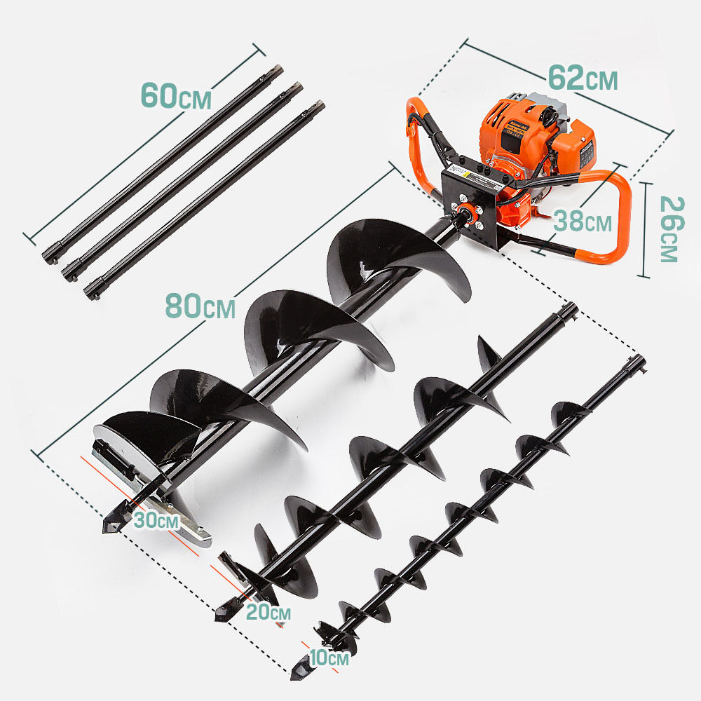 Baumr-AG Post Hole Digger 75CC Posthole Earth Auger Fence Borer Petrol Drill Bit — image 3