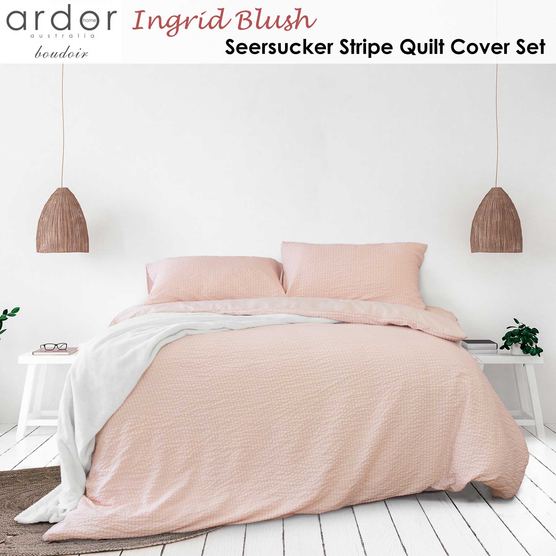 Ardor Ingrid Blush Seersucker Stripe Quilt Cover Set King — image 2