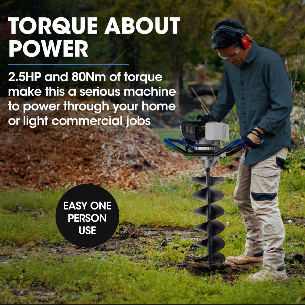 POWERBLADE PD750 52cc 2-Stroke Petrol Post Hole Digger, 200mm Auger w/ 600mm Extension Shaft — image 2