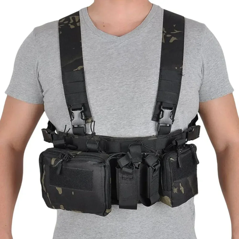 Tactical Chest Vest Rig Bag Field Training Vest Multifunctional Camouflage Strap with Multi-Pocket Outdoor Camping CS Match Pack - Khaki — image 2