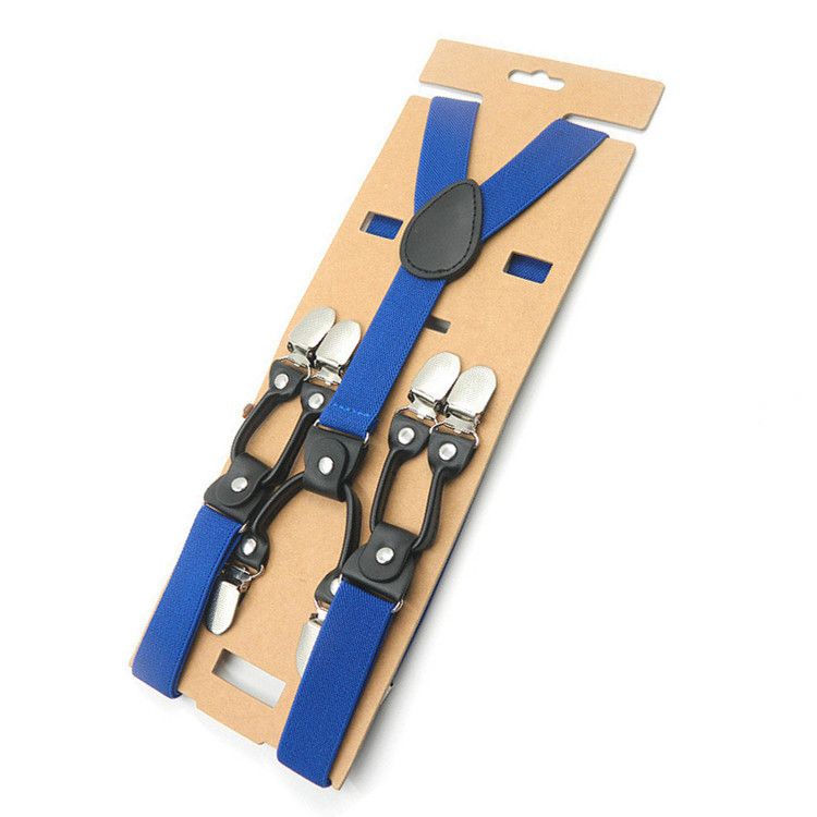 Unisex Y Shaped Suspenders 6 Clips 2.5cm Polyester Blue