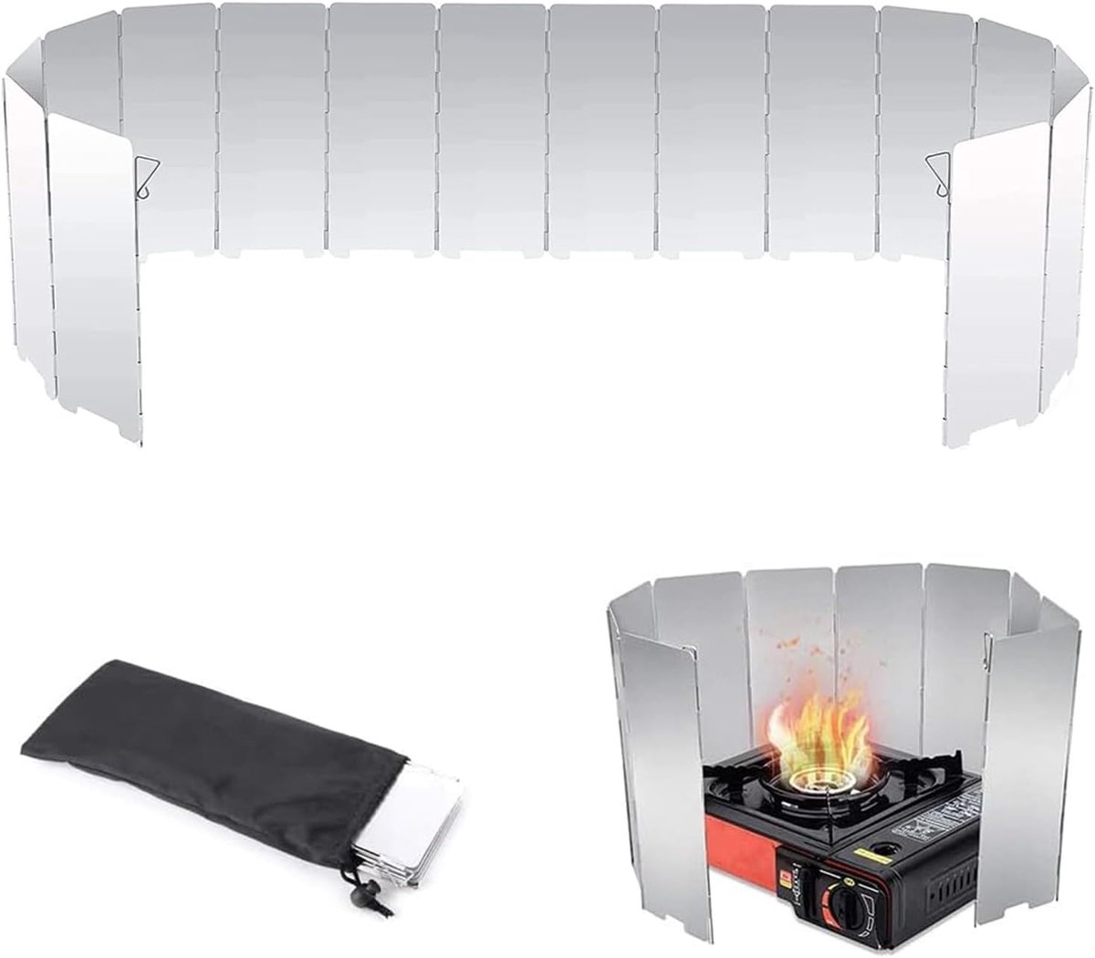 Windbreak for Camping Stove - Pack of 10 - Foldable Aluminum Windbreak - Foldable Windbreak for Gas Stove, Plate, Grill, Picnic, Camping Equipment - Aluminum