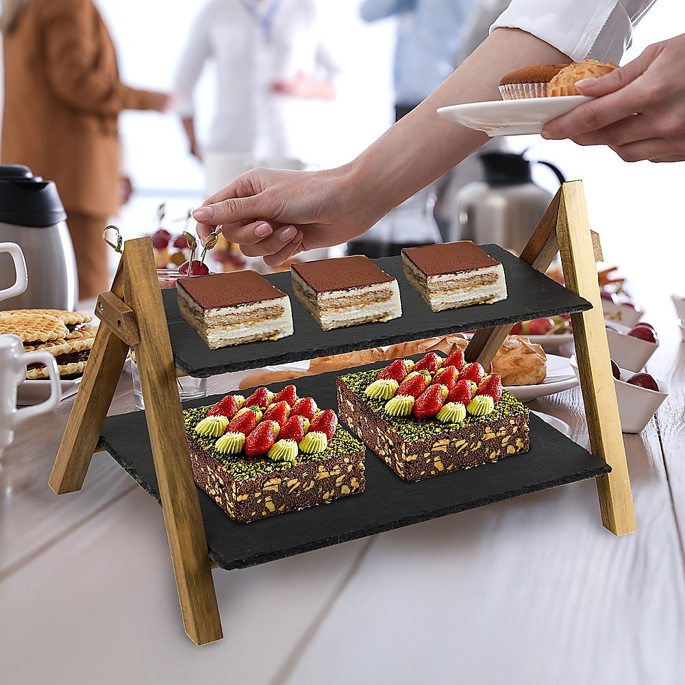 Party 2 Tier Cake Stand Slate Wedding Tiered Serving Stand Afternoon Tea — image 2