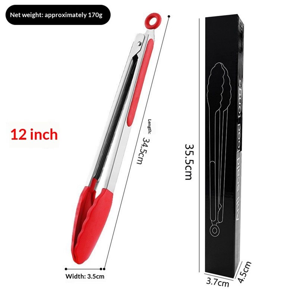 Heat Resistant Kitchen Tongs: 12 inch Large Silicone Cooking Tong with Sturdy Non Stick Coated Stainless Steel Handle & Smooth Locking for Serving Grill (Red) — image 2