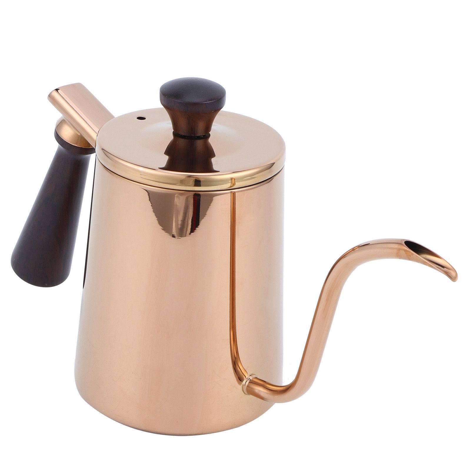700ml Coffee Kettle 304 Stainless Steel Gooseneck Spout Coffee Drip Pot with Wooden HandleLong Spout‑Rose Gold — image 4