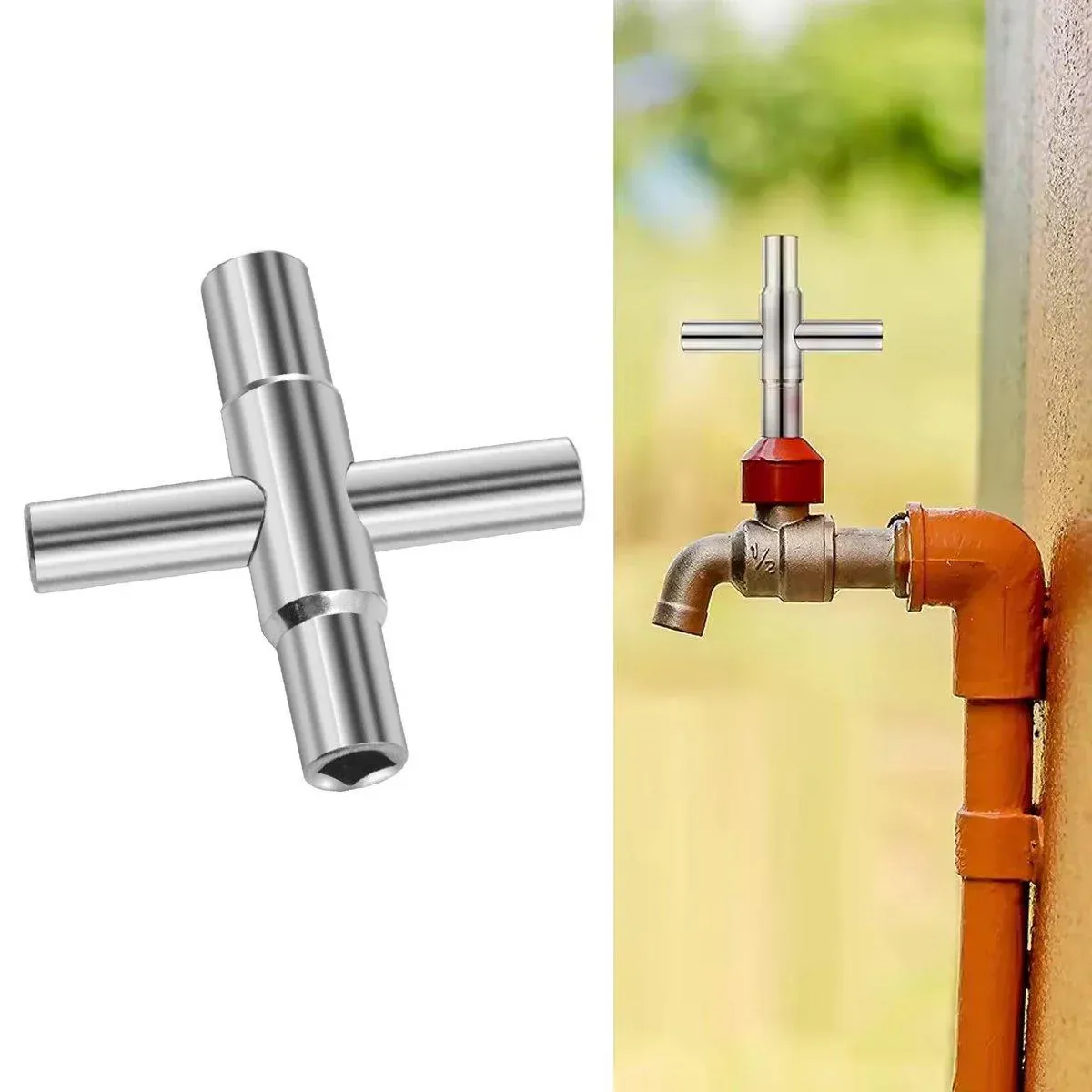 4 in 1 Silver Cross Faucet Wrench Household Bathroom Tool Multipurpose Wrench — image 5