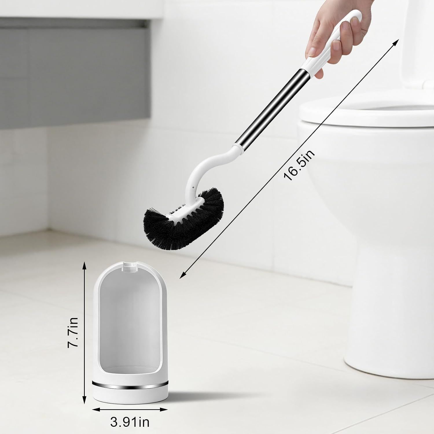 Toilet Brush and Holder Set with Curved Under-Rim Brush, Ventilated Quick-Dry Holder for Deep Cleaning Hidden Toilet Stains and Odours — image 2