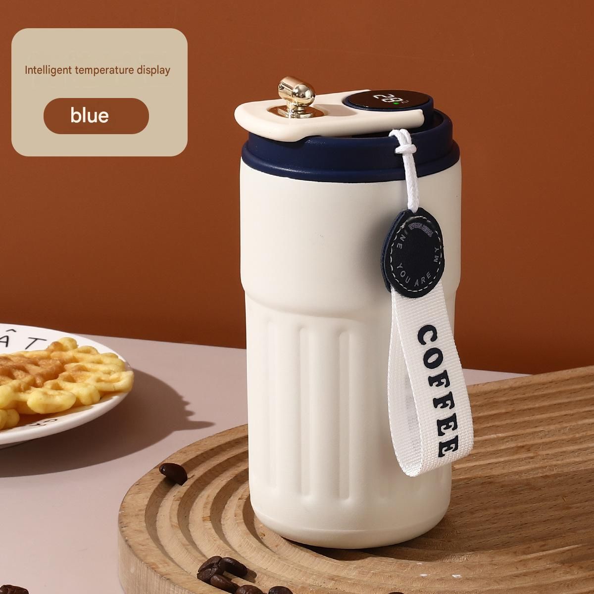 Smart Coffee Tumbler(Blue lid) 450ml Vacuum Insulated Travel Mugwith Temperature Display Leakproof Coffee Cup Portable Thermal Water Bottle for Office School โ image 2