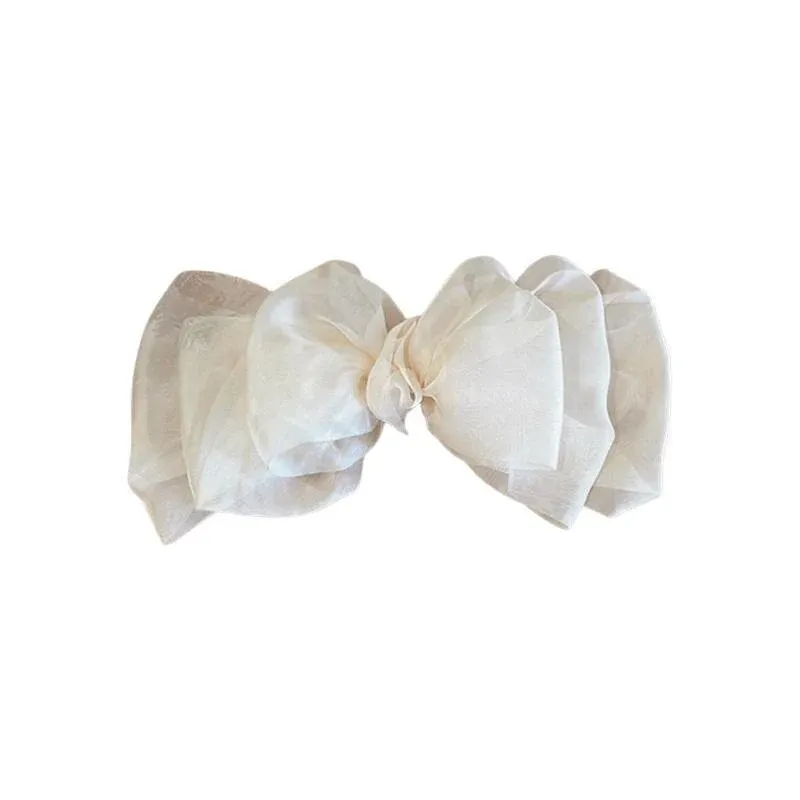 Large Tulle Bow Hair Clip Women Hair Clip Arty Headdress Gifts Ponytail Party - White