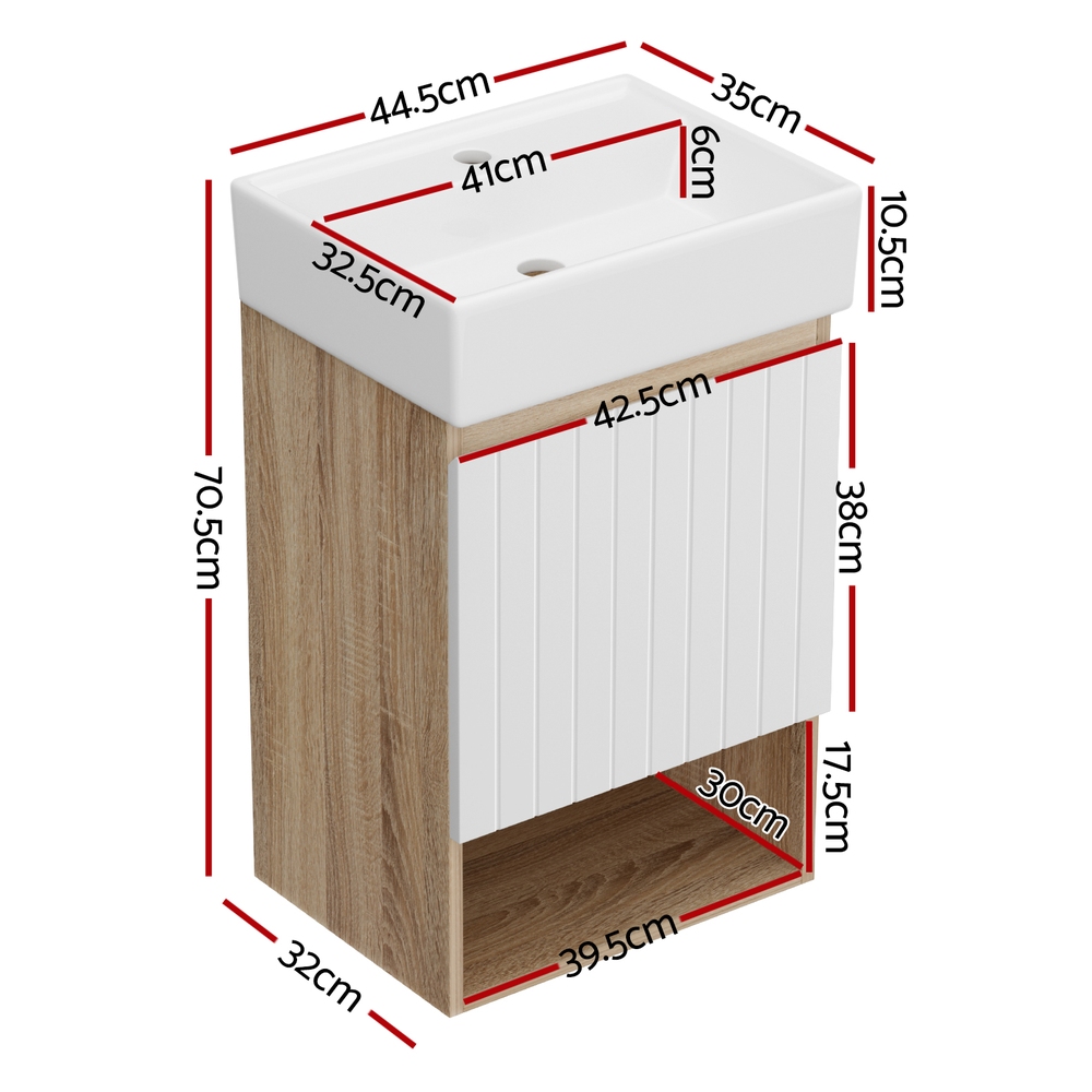 Cefito Vanity Unit 445mm Basin Bathroom Cabinet Storage Wall Hung Sink White — image 2