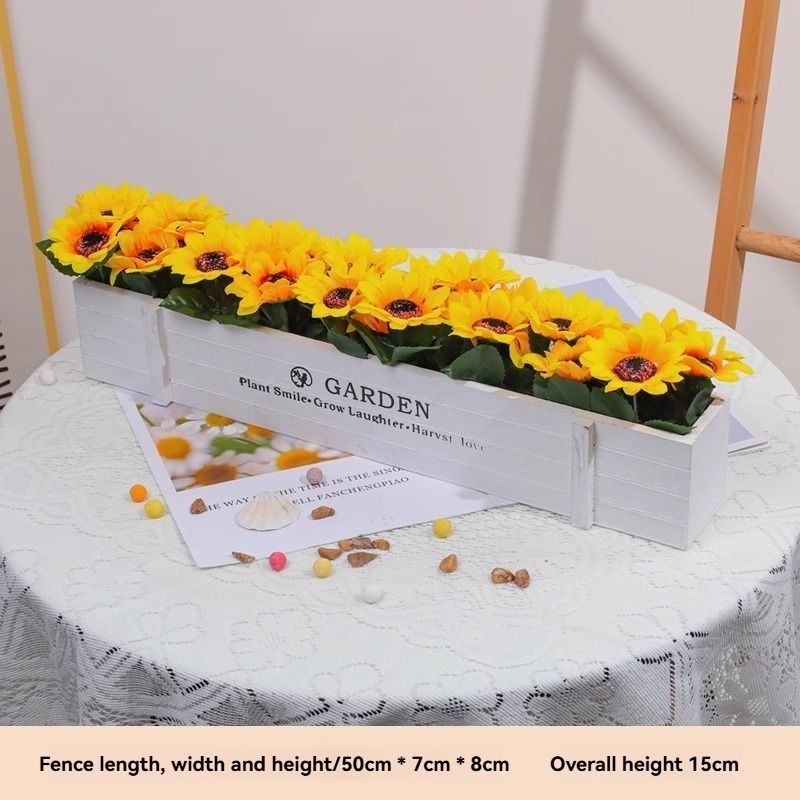 faux potted plant, sunflower, wooden box, home decor, Australia, living room decoration, tabletop decoration, no maintenance plant, realistic artificial — image 6