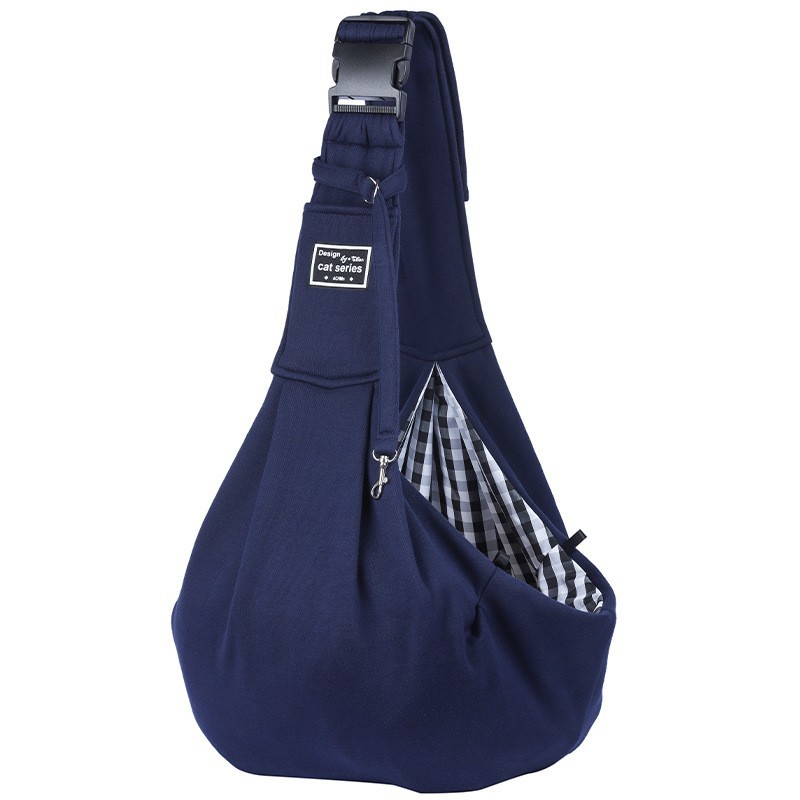 Dark Blue Lightweight Breathable Pet Crossbody Bag with Adjustable Padded Strap & Reversible Double-Sided Design