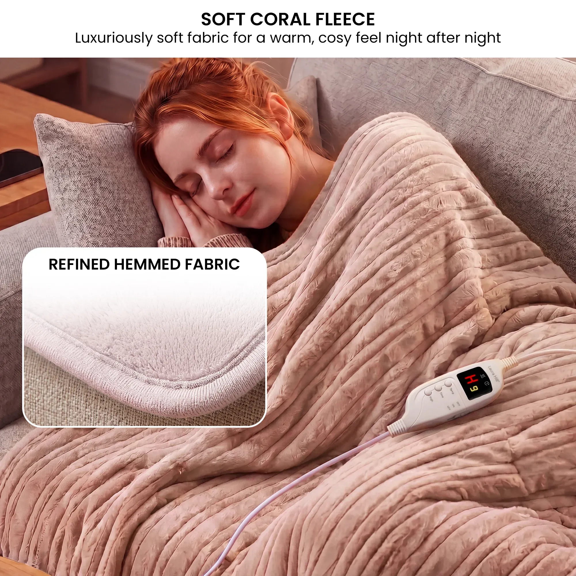 Laura Hill Electric Heated Blanket Throw Soft Coral Fleece w/ 9 Heat Settings - Pink โ image 4
