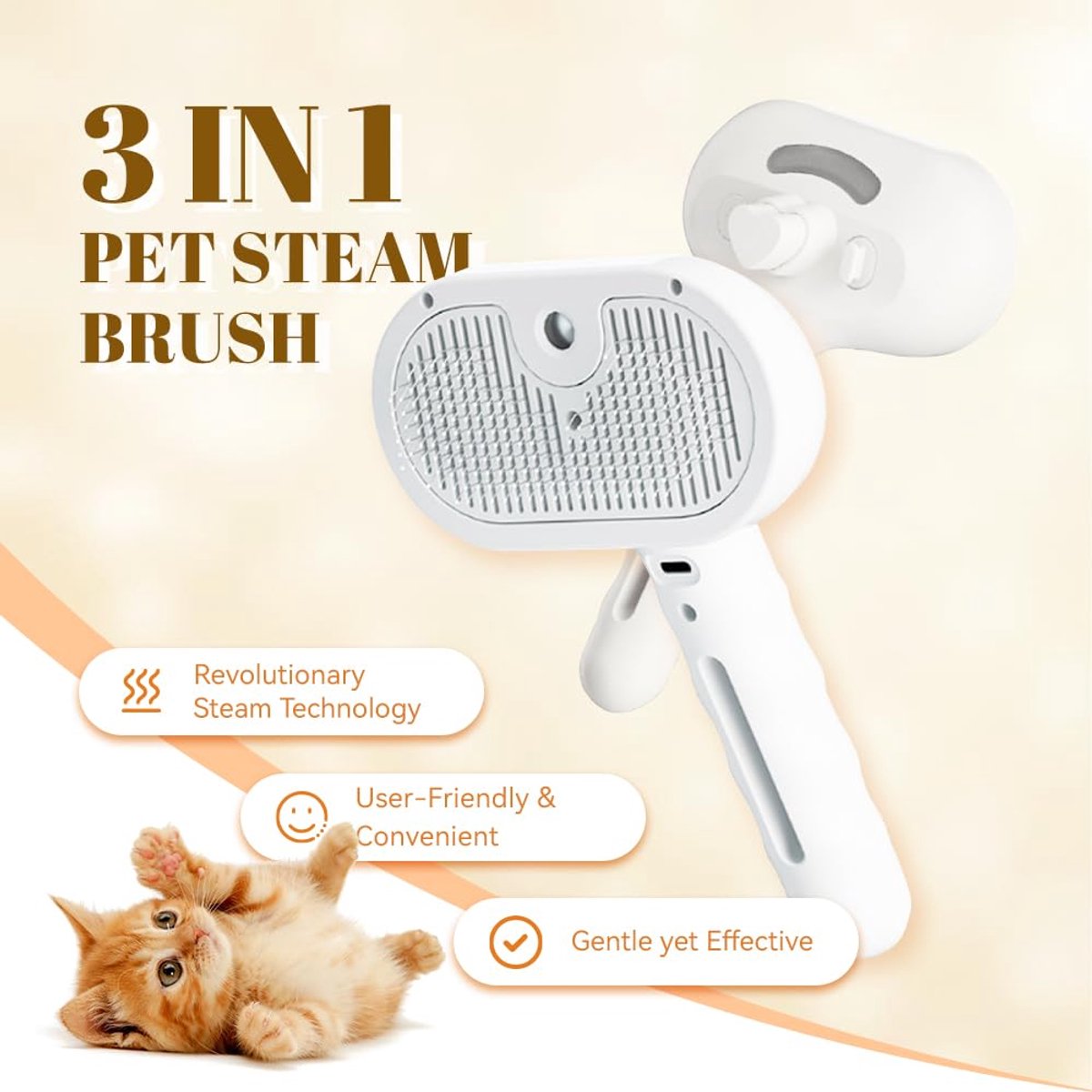 Cat Steam Brush - Dog Steam Brush - 3 in 1 Pet Spray Shedding Comb for Cats and Dogs - Dog Steam Brush - Pet Grooming Brush with Spray - Cat Steam — image 3