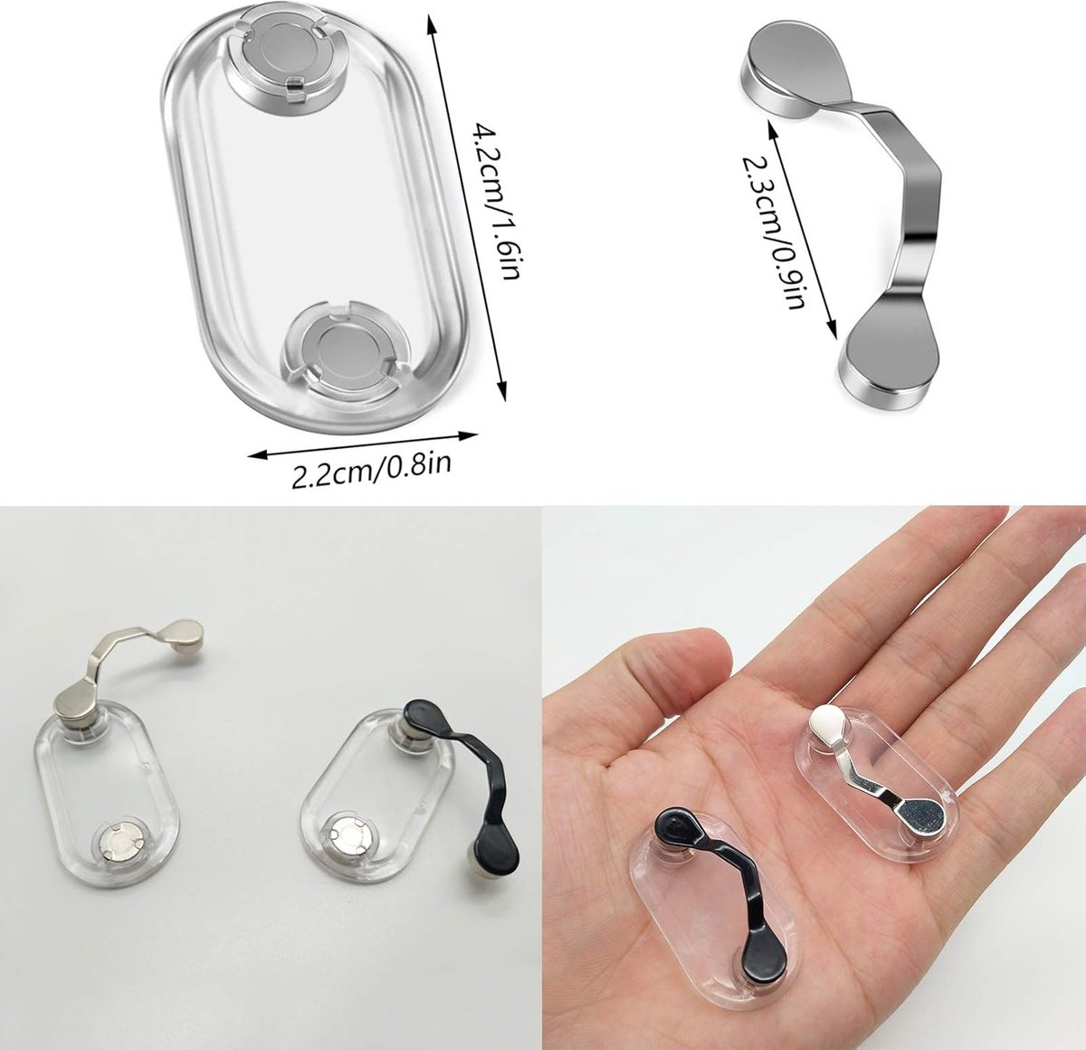 Magnetic glasses clip - 3 pieces - Silver - Glasses cord - ID card holder - Metal - Can be attached to clothing - Glasses holder - for glasses, ballpoint pen โ image 4