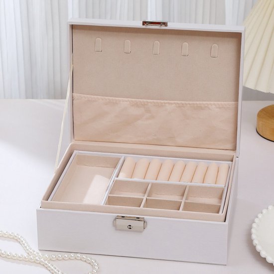 2-Tier Jewelry Box - With Removable Drawer & Lock - Large Storage Capacity for All Jewelry - White