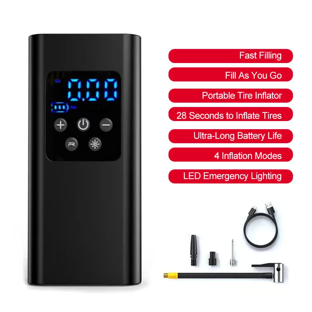 Wireless Rechargeable Tire Inflator with 4 Inflation Modes & 5 Inflatable Parts - Real-Time LCD Precision Gauge, Auto-Stop & Emergency LED Light(2-Cell) โ image 3