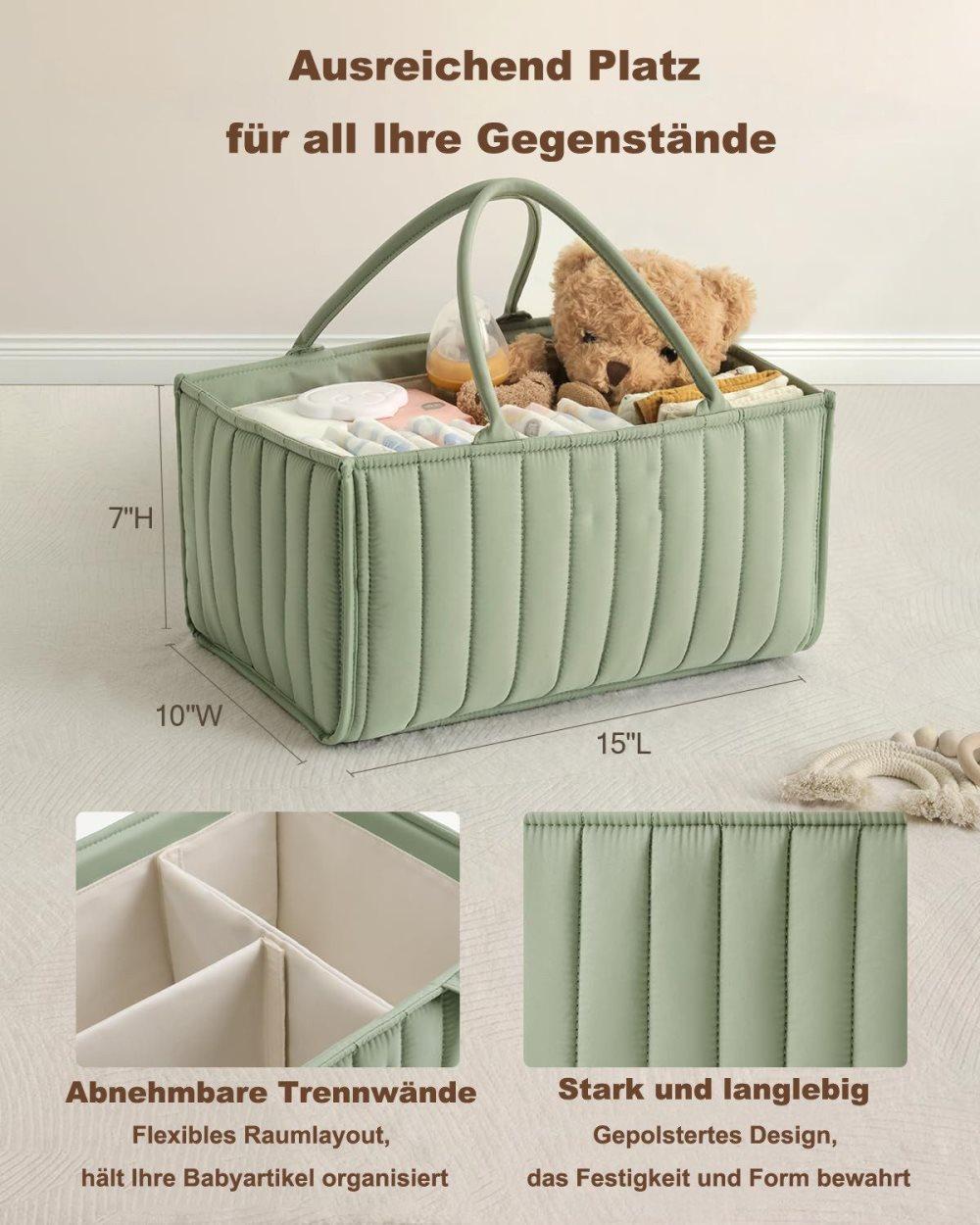Breathable Water Resistant Baby Diaper Storage Basket Large Capacity Multifunctional for Home and Travel, Green — image 2