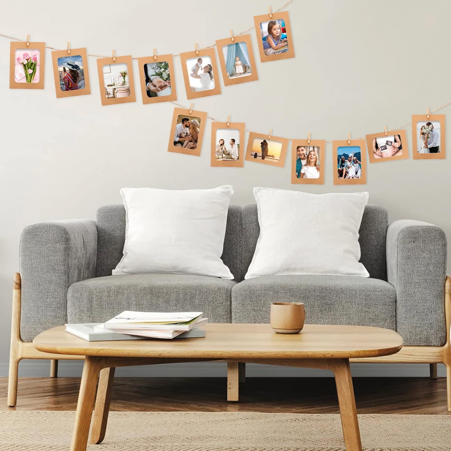 30Pcs Brown Paper Picture Frames, 4x6 inch Cardboard Photo Frames with Wooden Clips and String, DIY Picture Frames for Kids Artwork, Bedroom, Classroom Wall — image 5