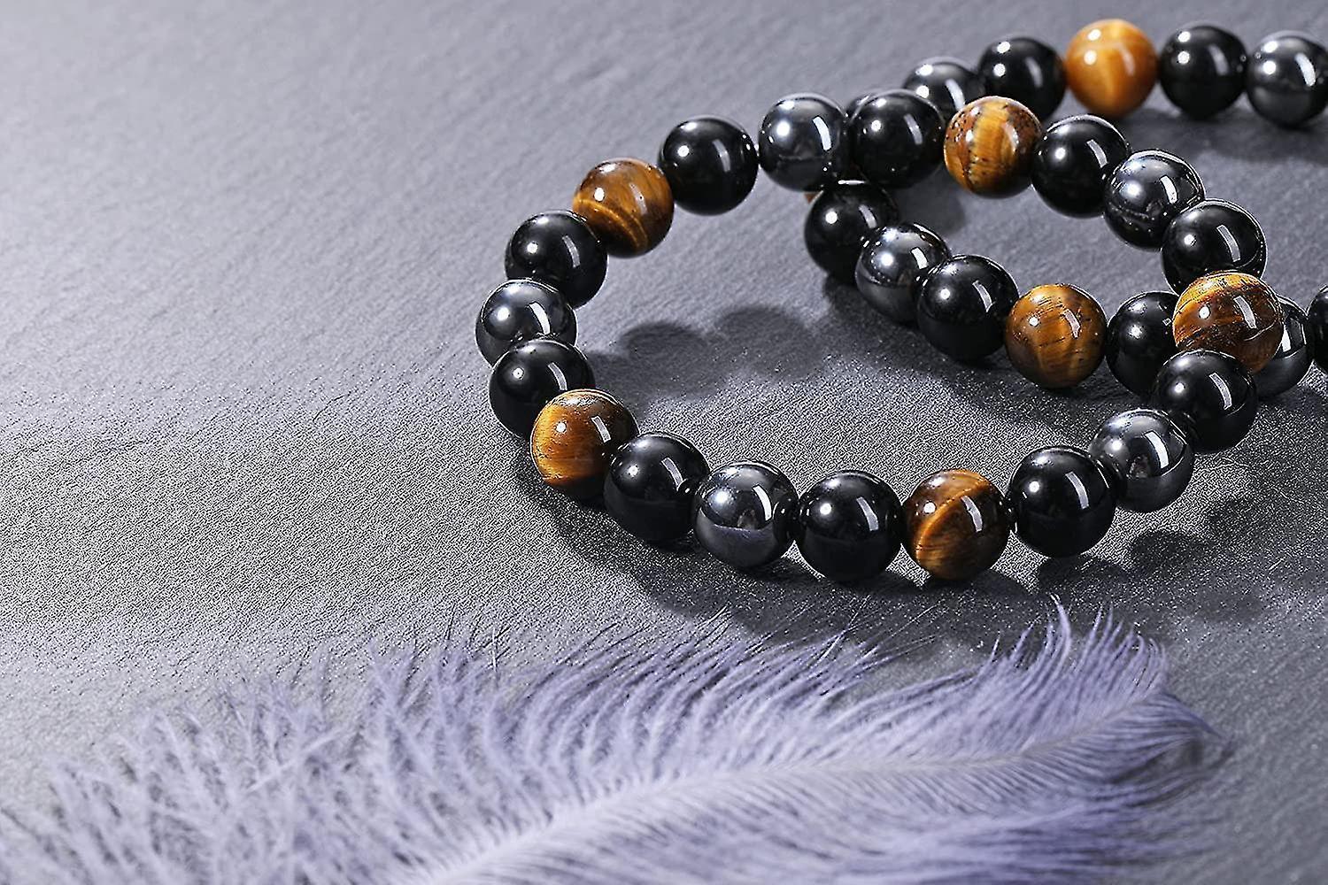 Hematite Black Obsidian Tiger Eye Stone Bracelets For Men Women 10mm Natural Round Gemstone Beads Beaded Healing Crystal Triple Bracelet โ image 2