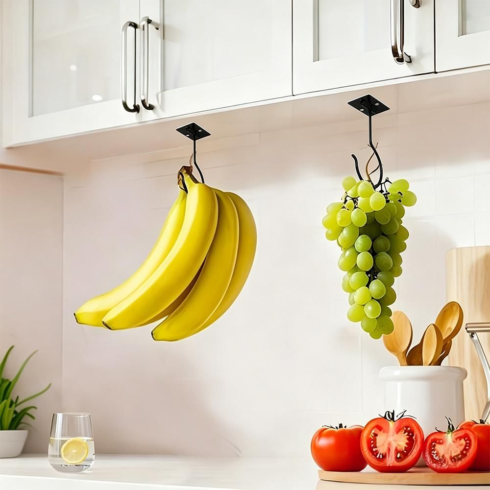 2 Pcs Self Adhesive Foldable Banana Hook for Under Cabinet Metal Holder for Kitchen - Black โ image 4