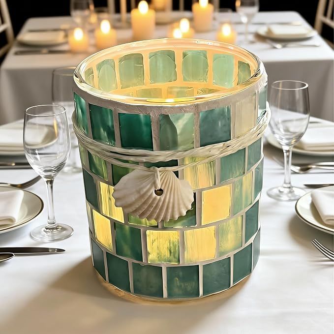 Glass Mosaic Candlestick, Aromatherapy Candle Cup for Valentine's Day, Christmas, Party Table Decor (Candles Not Included) — image 5