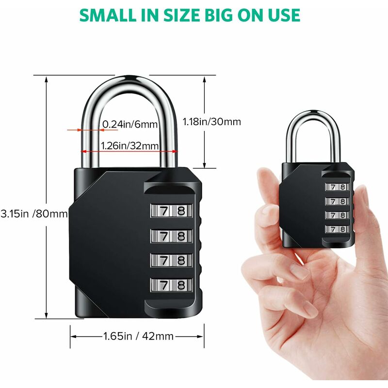 Padlock, Code Lock, Gym Lock, Waterproof Outdoor 4 Digit Resettable Combination Lock For School Gym Locker, Shed โ image 4