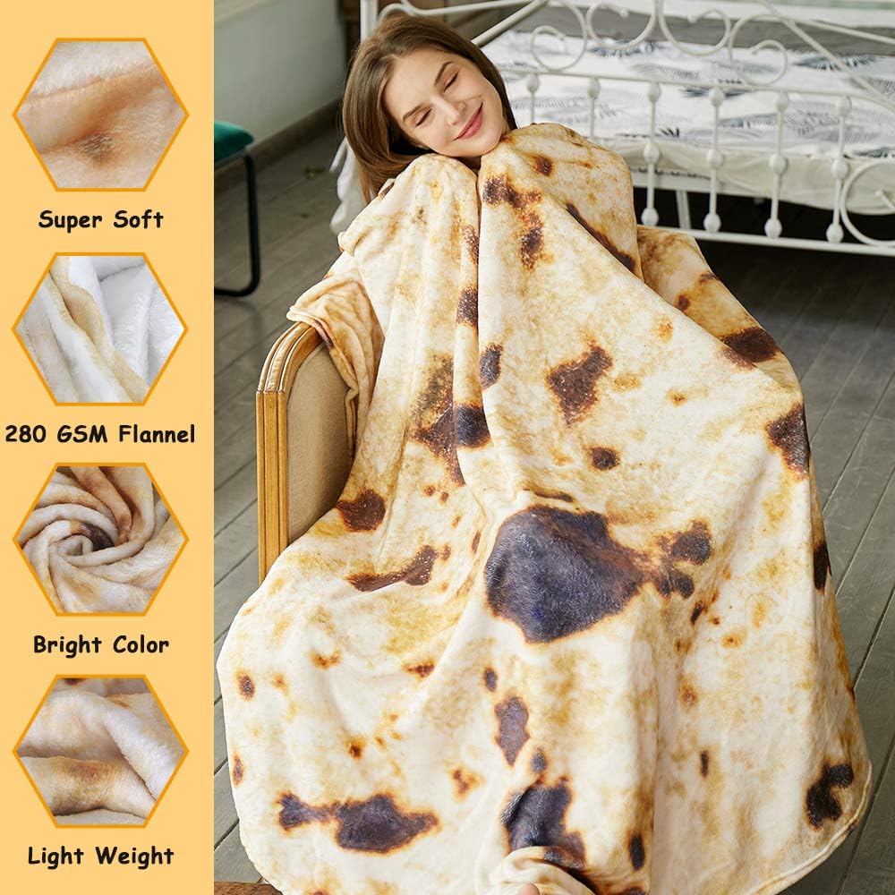 Burritos Tortilla Throw Blanket (Brown), Novelty Funny Round Blanket for Kids & Adults, Soft Flannel Tortilla Wrap Blanket(71", Adults) — image 2