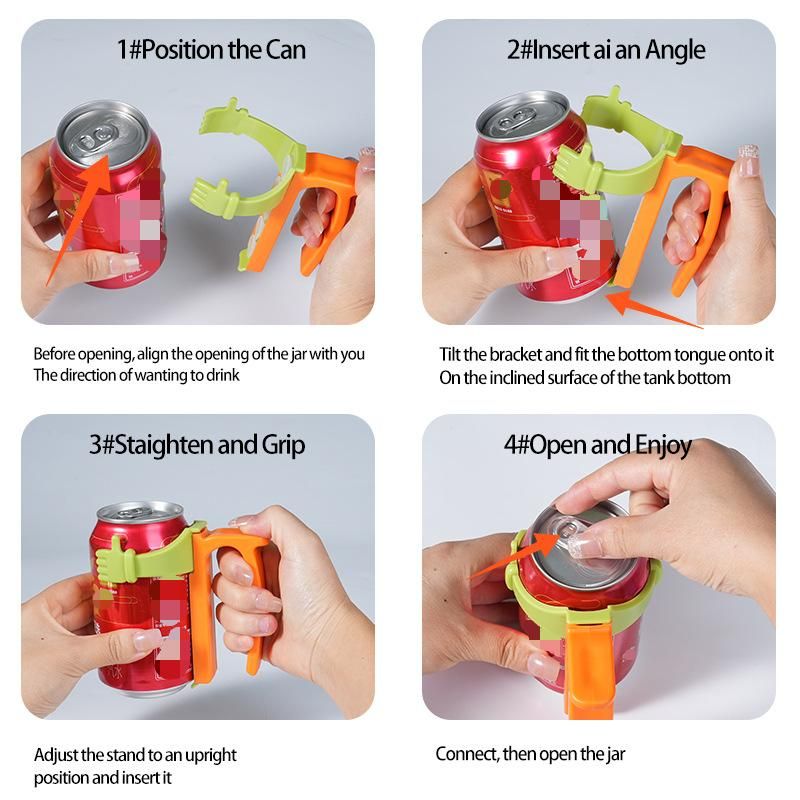 Green Soda Can Lid and Handle Holder Set - Anti-Overflow Plastic Cover with Straw and Suction Cup Grip for 12oz Cans, Portable Drink Accessory for โ image 5