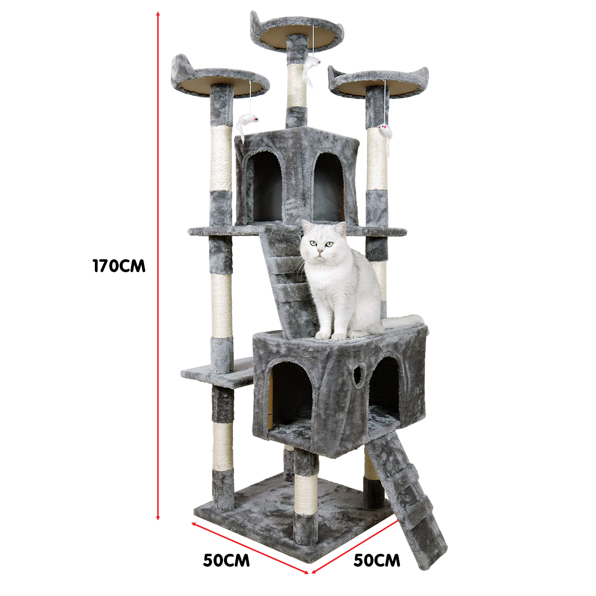 Furtastic 170cm Cat Tree Tower Scratching Post Multi-Level Condo Activity Centre with Cubbies & Ramps - Silver Grey โ image 4