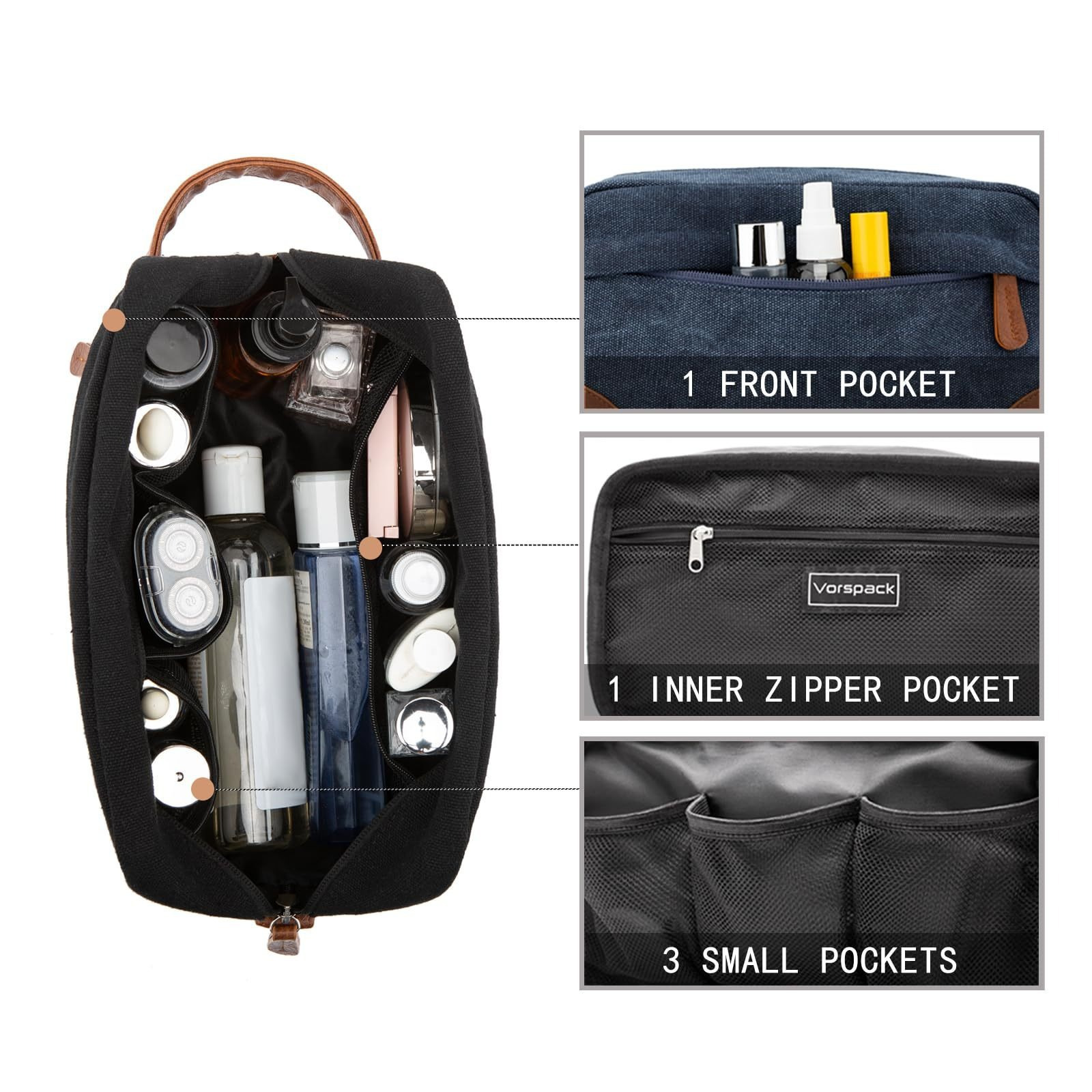Black And Brown Men's Canvas Toiletry Bag - Large Capacity Water-Resistant Travel Organizer Dopp Kit with Handle โ image 6