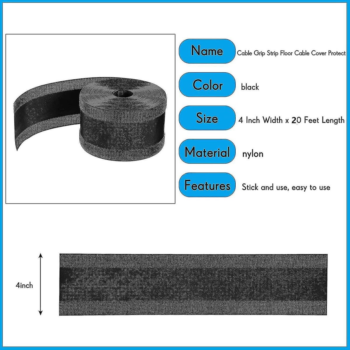 Floor Cable Cover - 20 ft Cord Protector Hook and Loop Storage Sleeve - Used to protect cables and prevent tripping over cords โ image 4