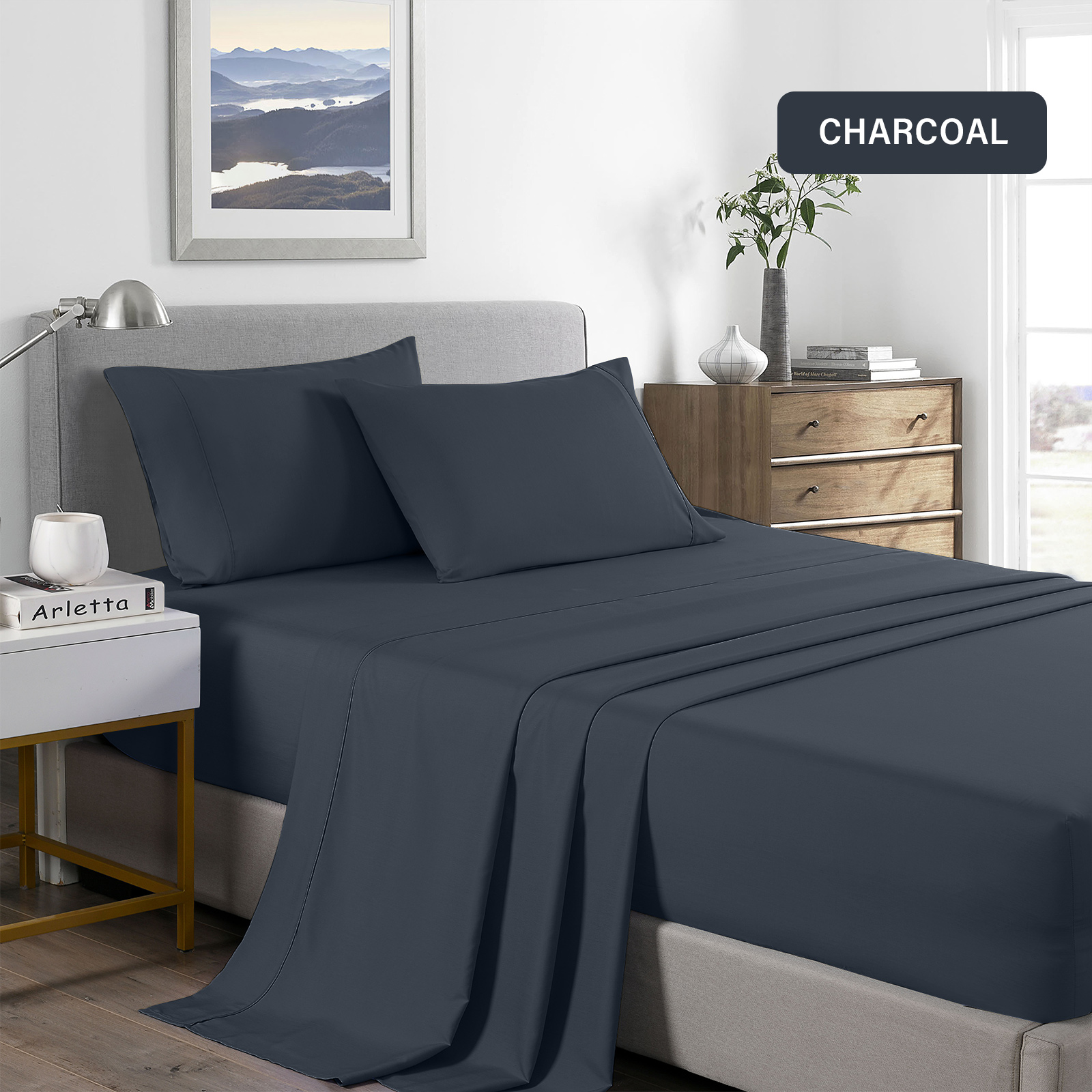 Royal Comfort 2000 Thread Count Bamboo Cooling Sheet Set Ultra Soft Bedding - Single - Charcoal — image 5