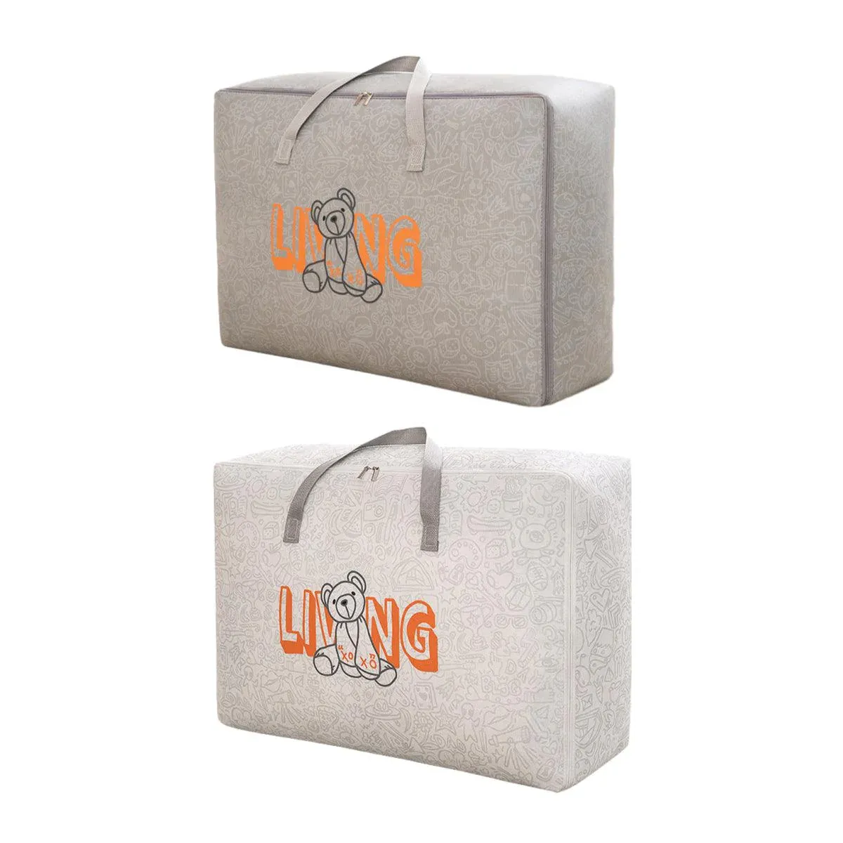 2pcs Cartoon Bear Luggage Organizer Storage Bags Blanket Quilt Closet Box Set - White-M — image 3